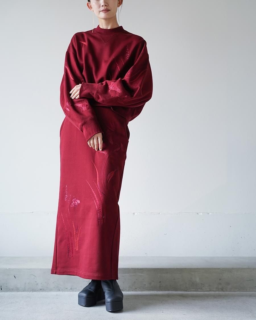 Mame Kurogouchi Floral Motif Embroidered Sweater Skirt