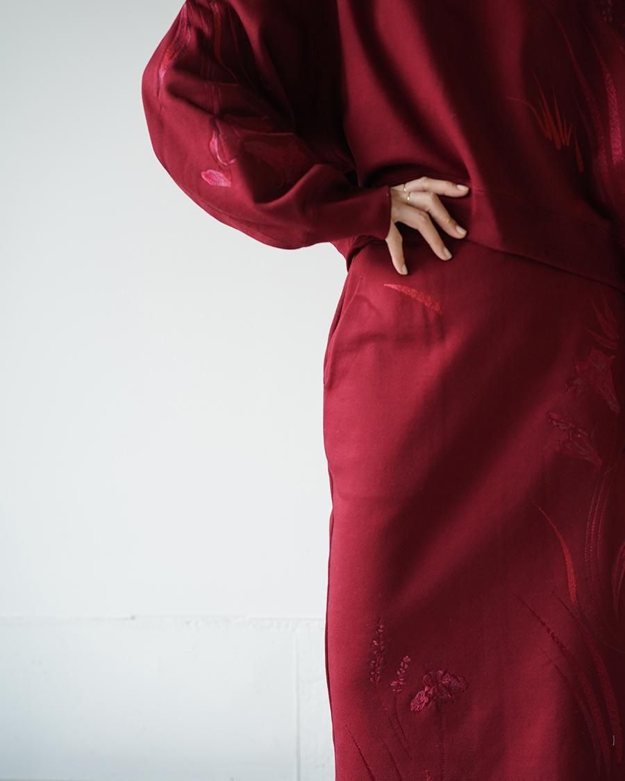 Mame Kurogouchi Floral Motif Embroidered Sweater Skirt