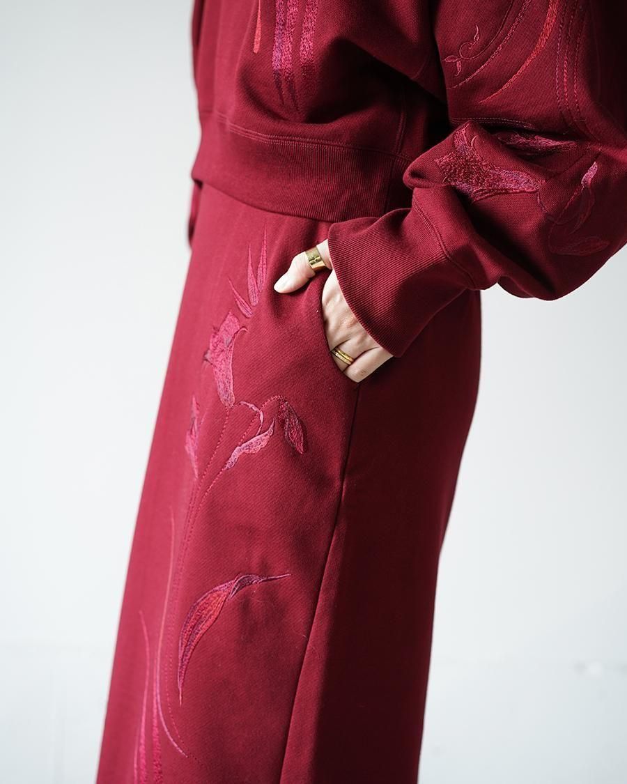 Mame Kurogouchi Floral Motif Embroidered Sweater Skirt