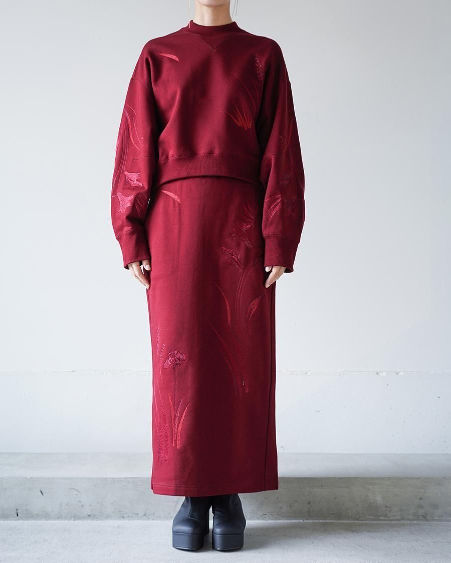 Mame Kurogouchi Floral Motif Embroidered Sweater Skirt