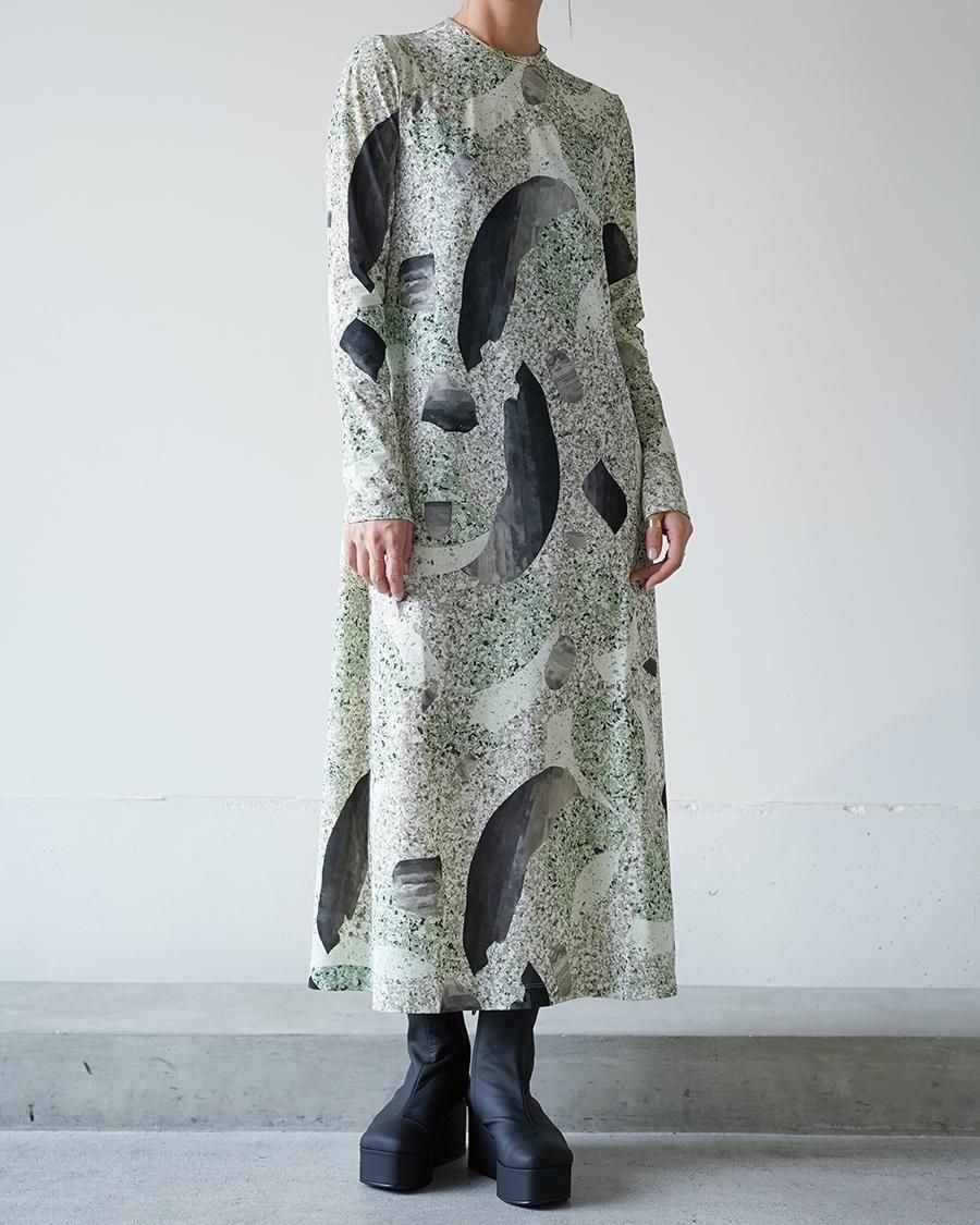 Mame Kurogouchi Marble Print Jersey Dress