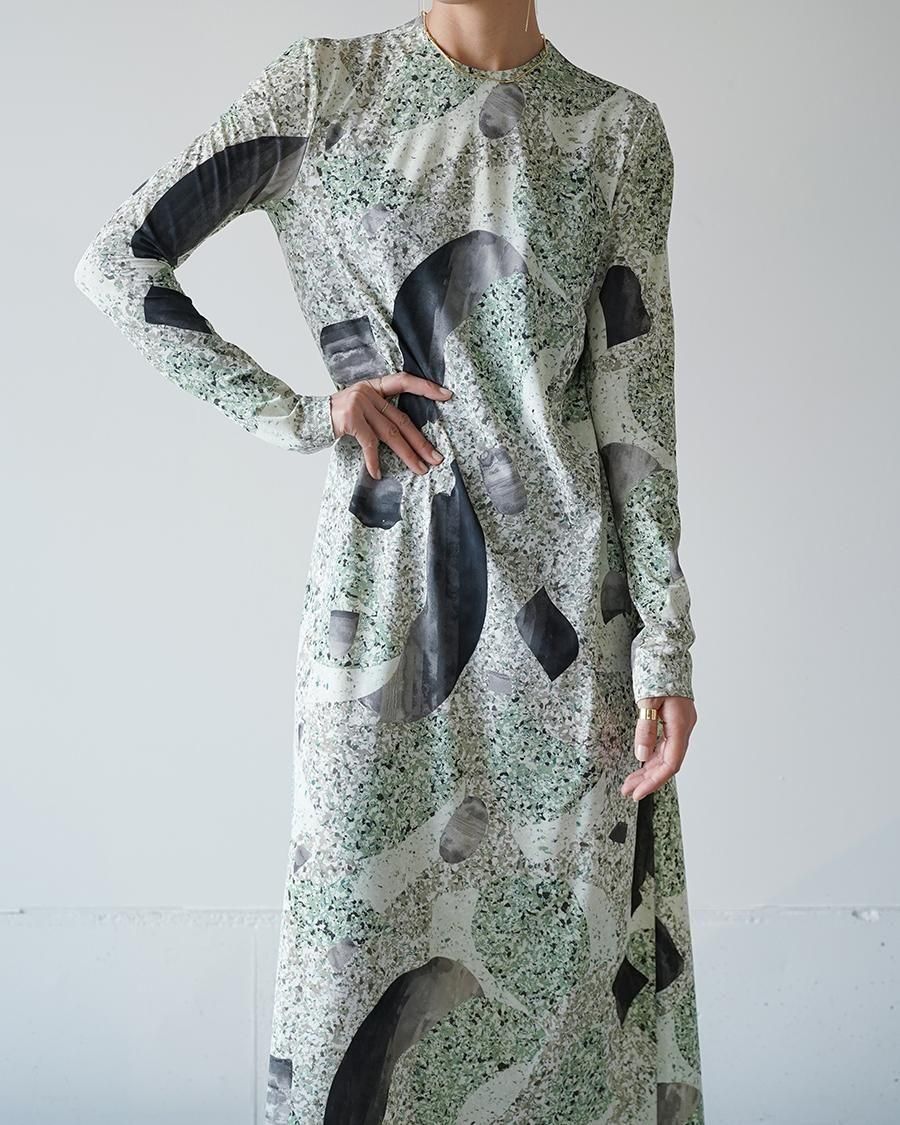 Mame Kurogouchi Marble Print Jersey Dress