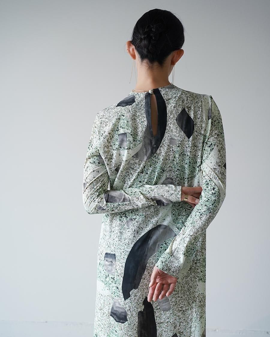 Mame Kurogouchi Marble Print Jersey Dress