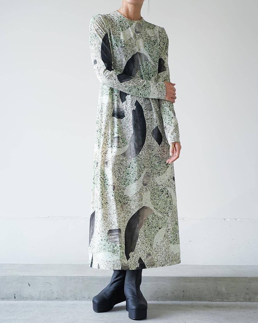 Mame Kurogouchi Marble Print Jersey Dress