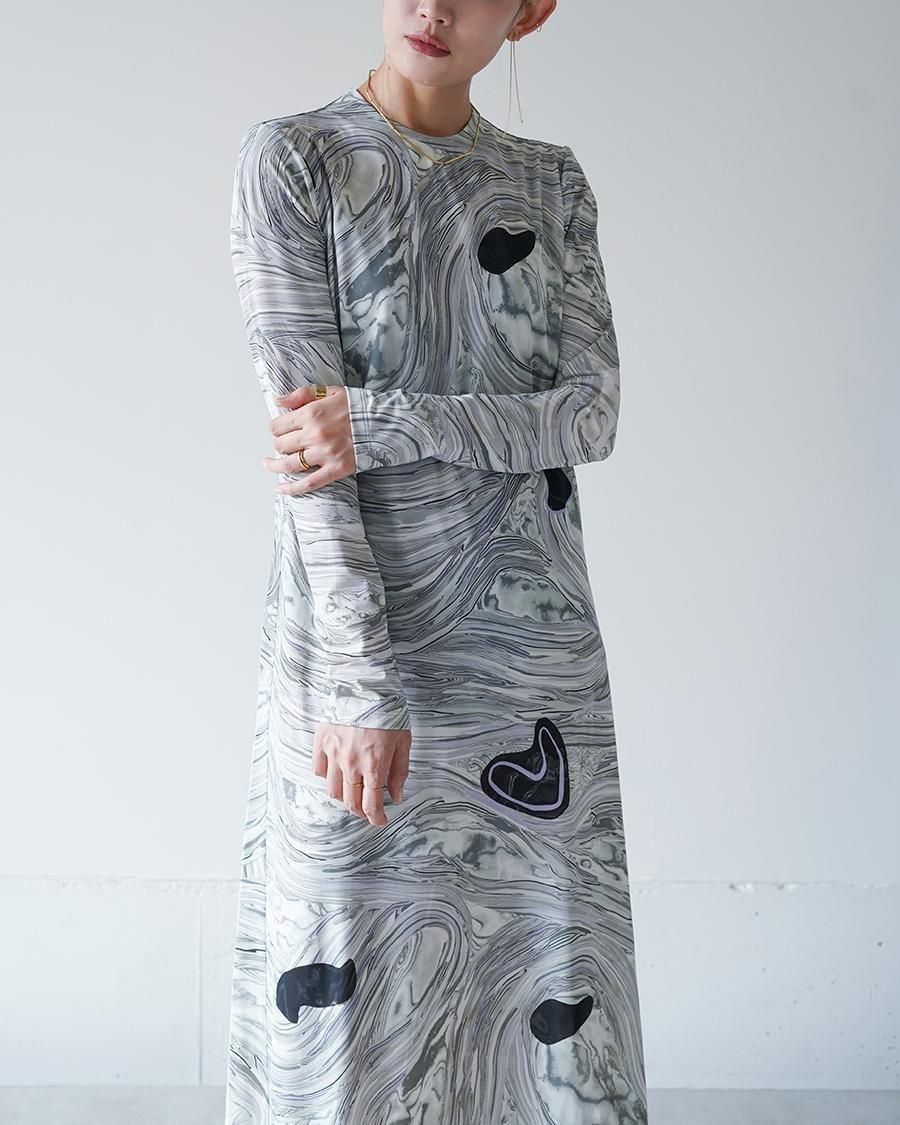 Mame Kurogouchi Marble Print Jersey Dress