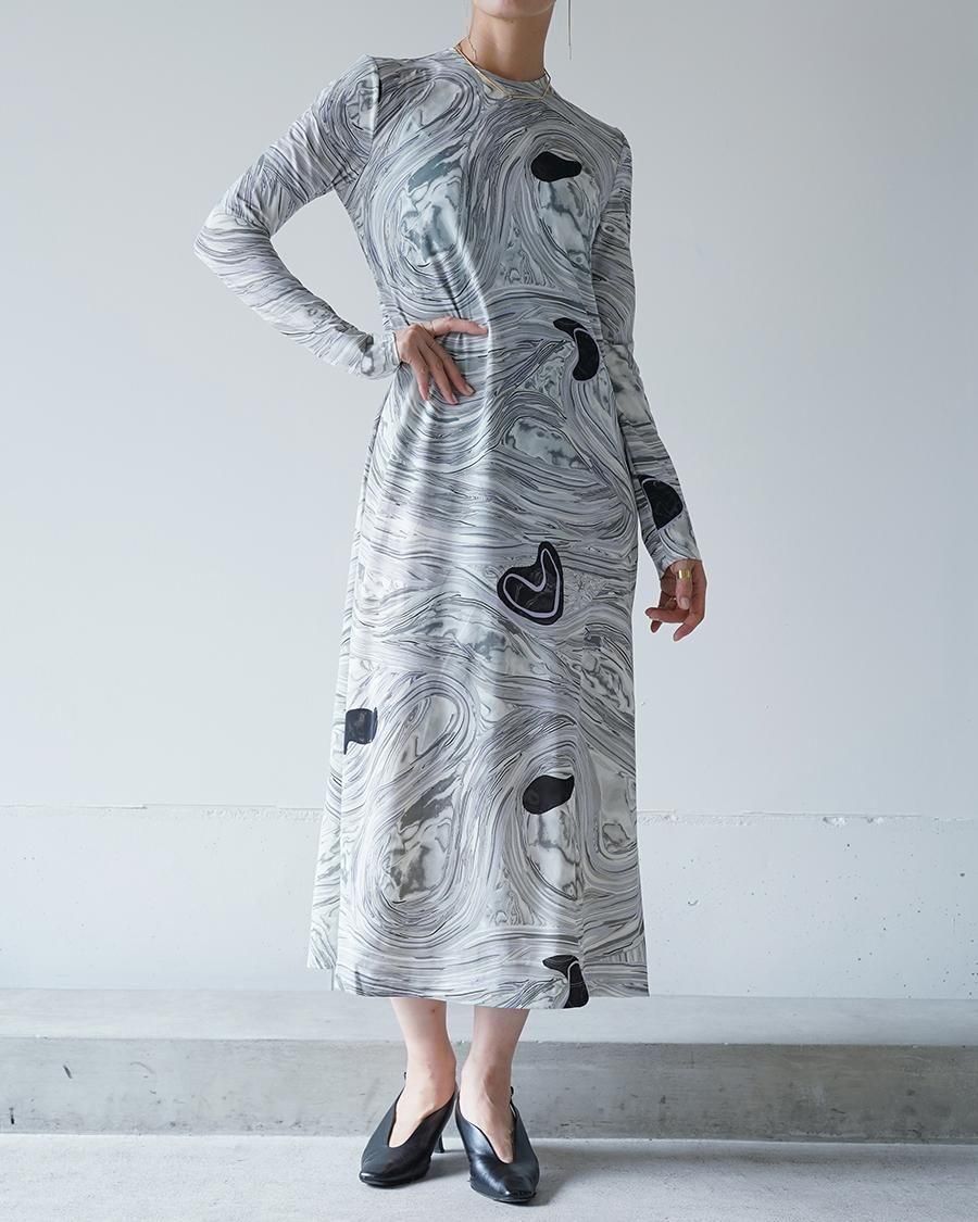 Mame Kurogouchi Marble Print Jersey Dress