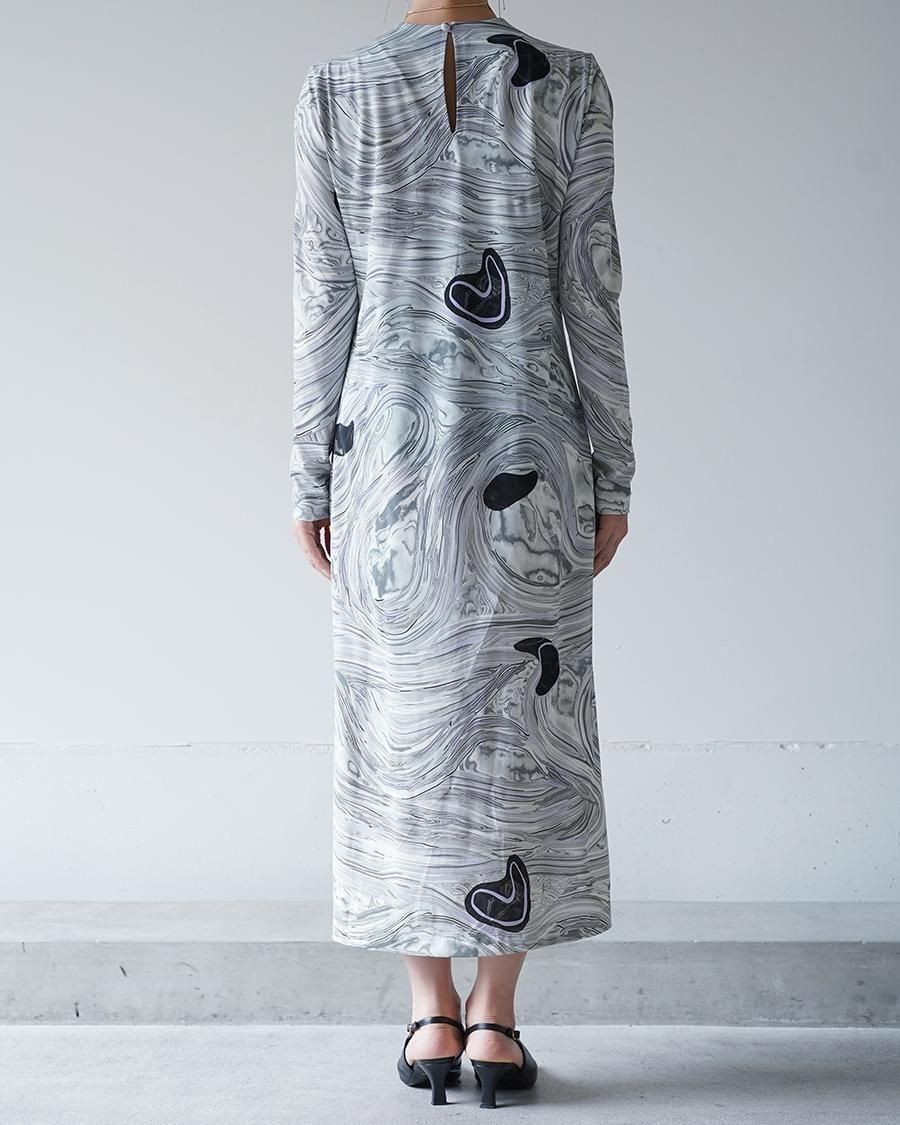 Mame Kurogouchi Marble Print Jersey Dress