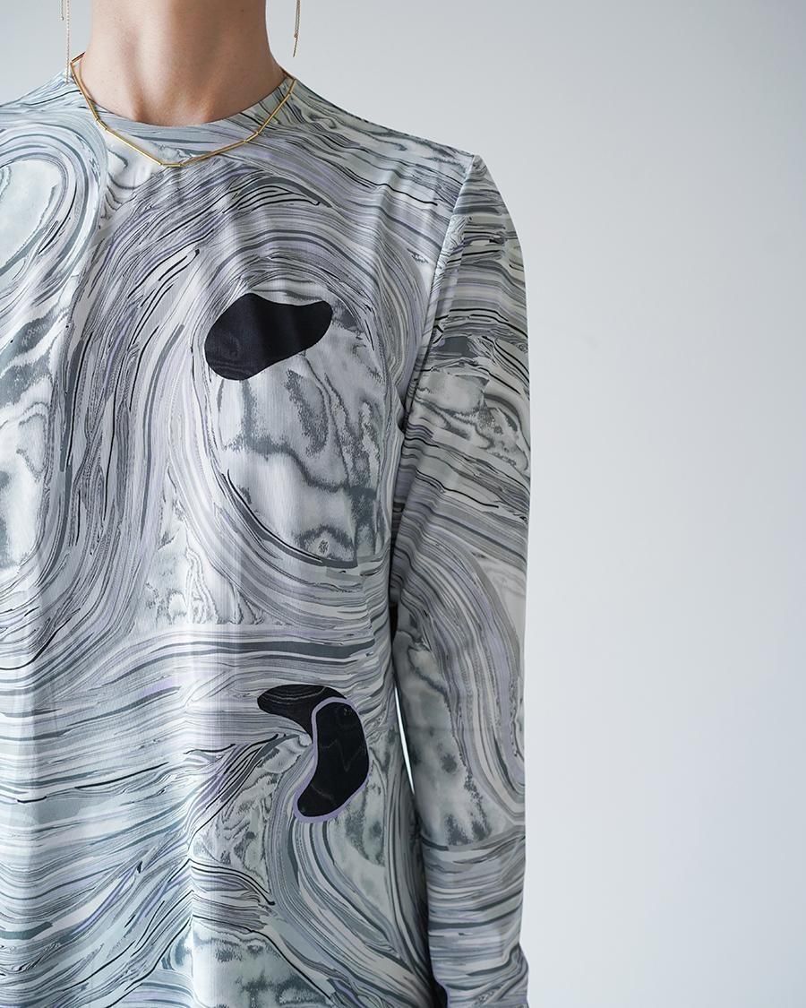 Mame Kurogouchi Marble Print Jersey Dress