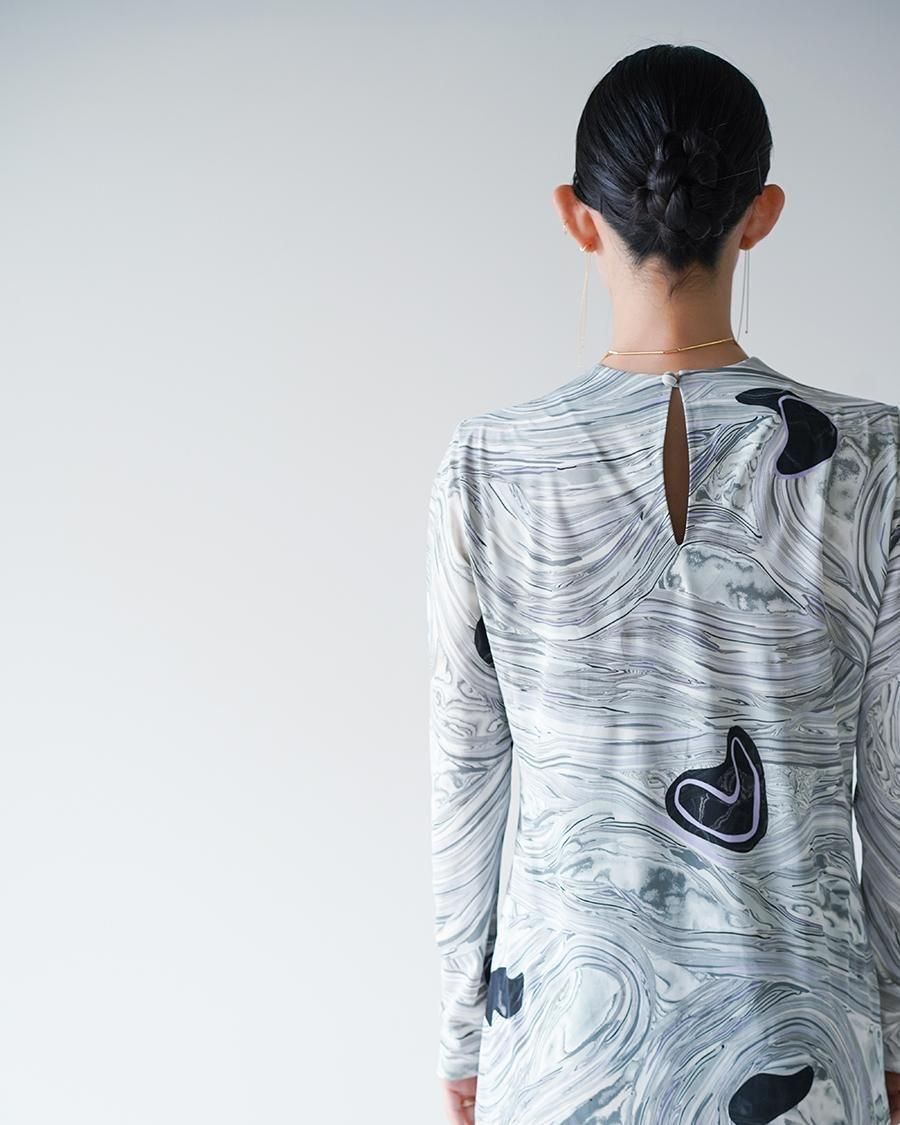 Mame Kurogouchi Marble Print Jersey Dress