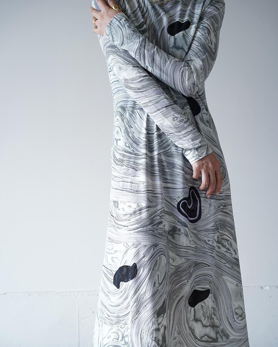 Mame Kurogouchi Marble Print Jersey Dress