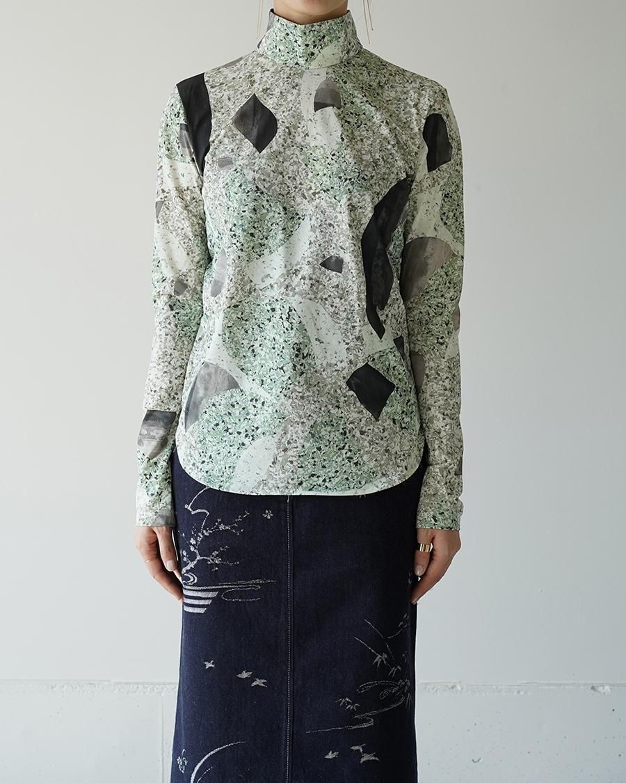 Mame Kurogouchi Marble Print Jersey High Neck Top