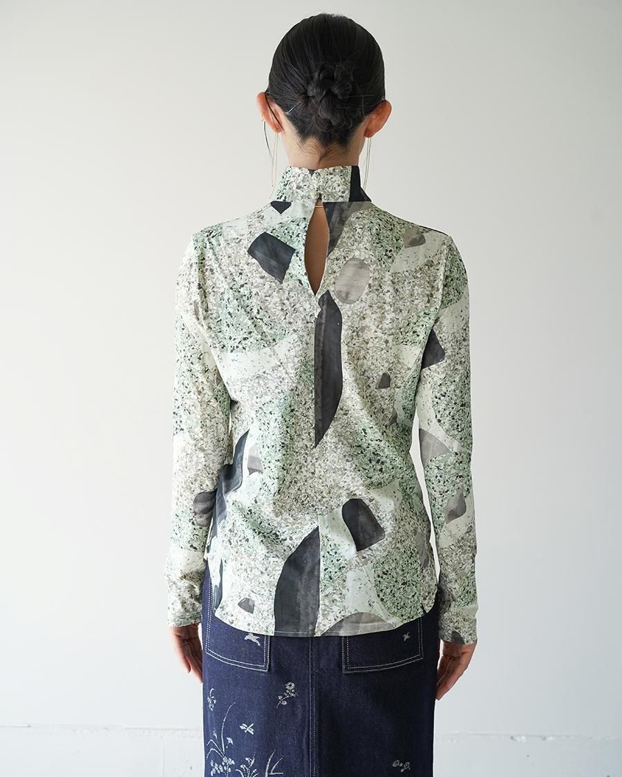 Mame Kurogouchi Marble Print Jersey High Neck Top