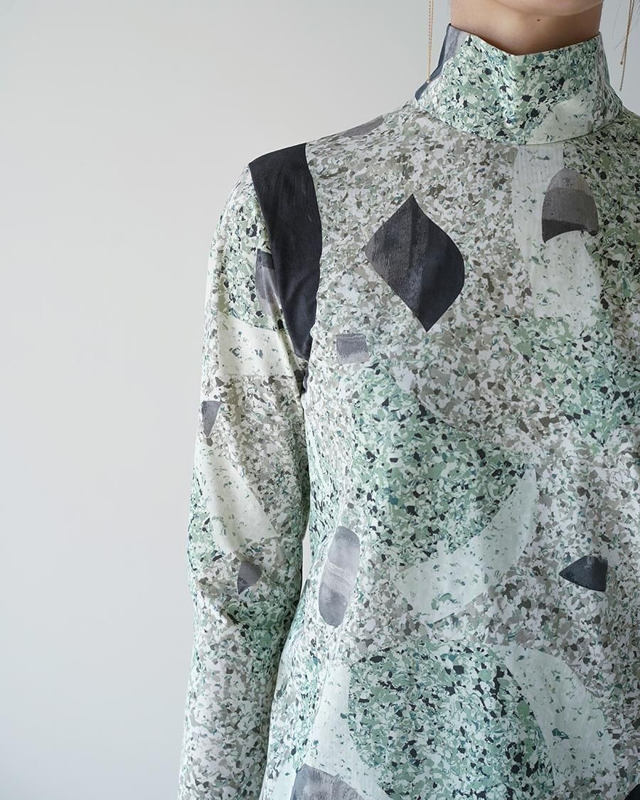 Mame Kurogouchi Marble Print Jersey High Neck Top