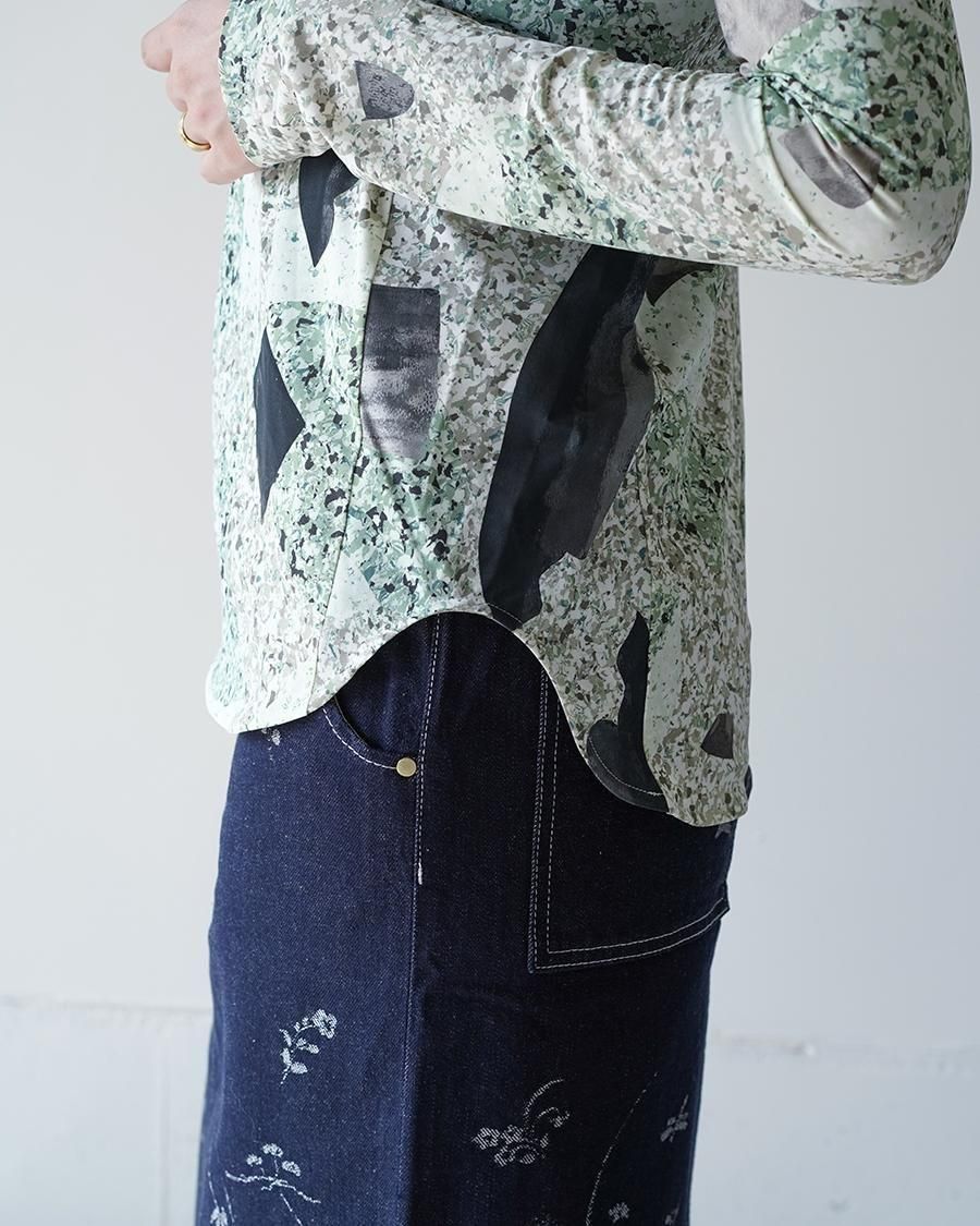 Mame Kurogouchi Marble Print Jersey High Neck Top