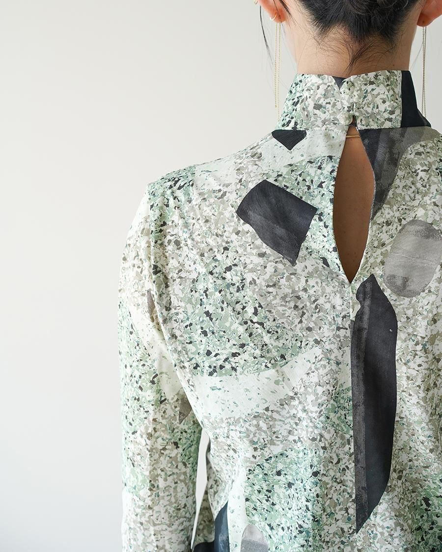 Mame Kurogouchi Marble Print Jersey High Neck Top