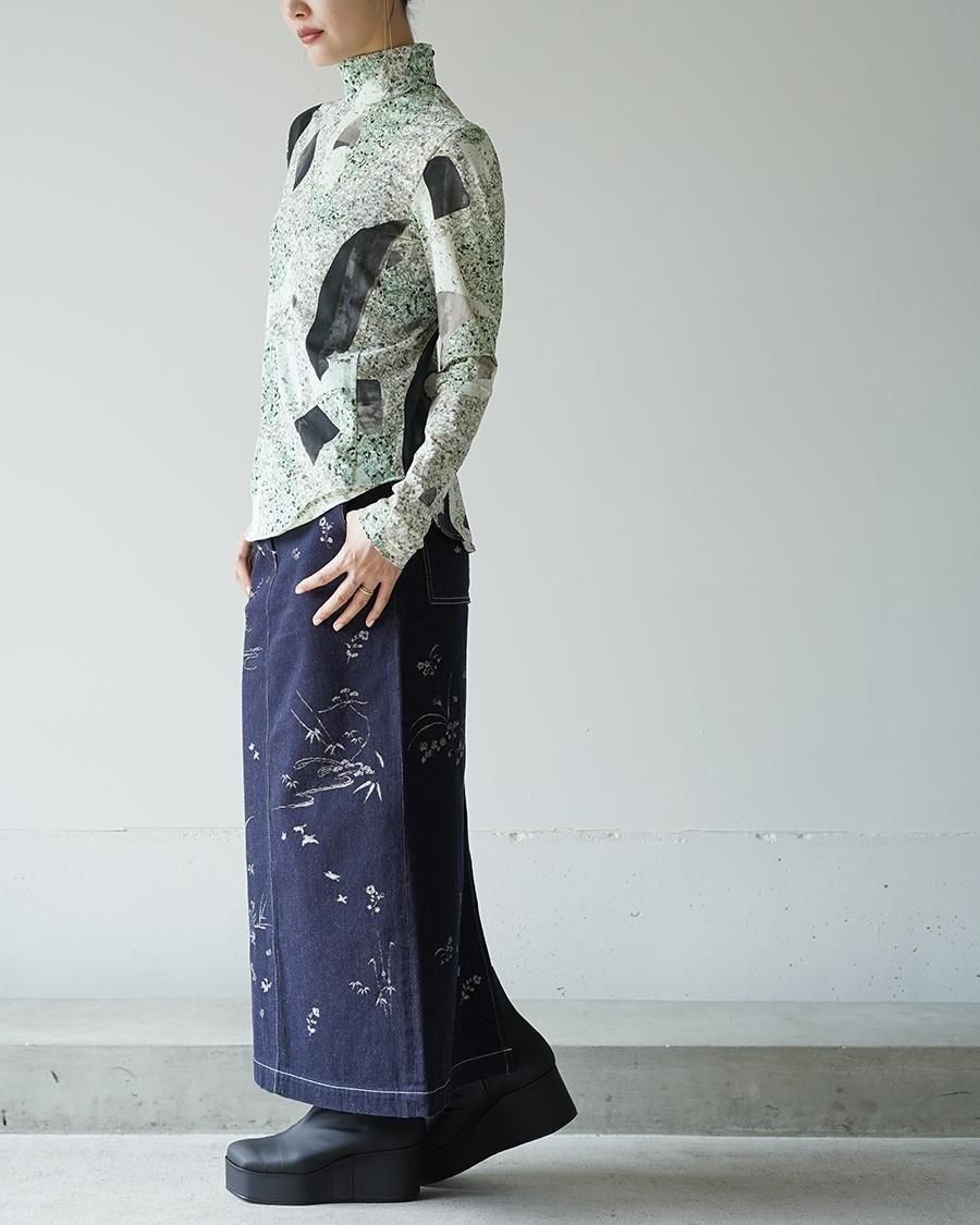 Mame Kurogouchi Marble Print Jersey High Neck Top