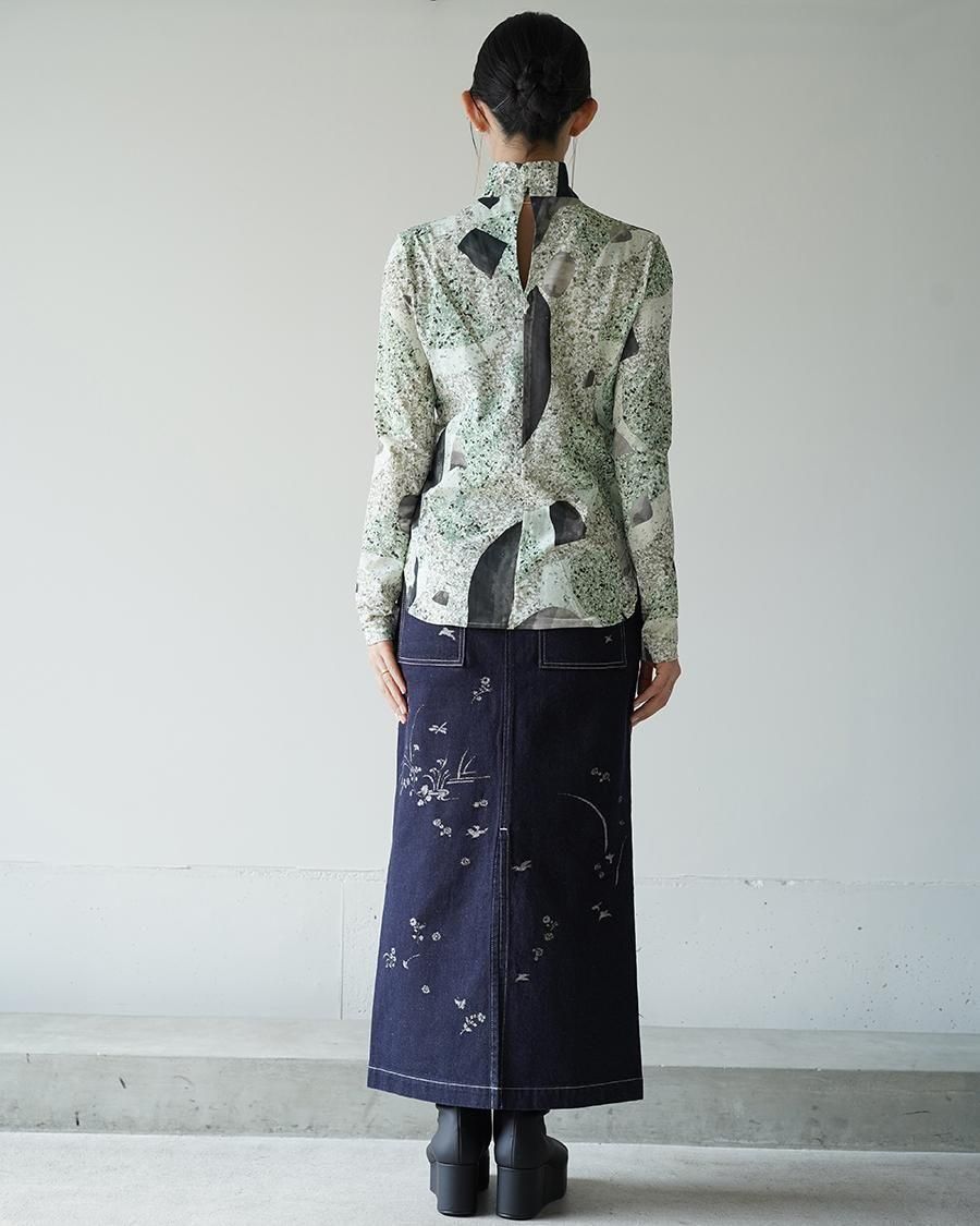 Mame Kurogouchi Marble Print Jersey High Neck Top