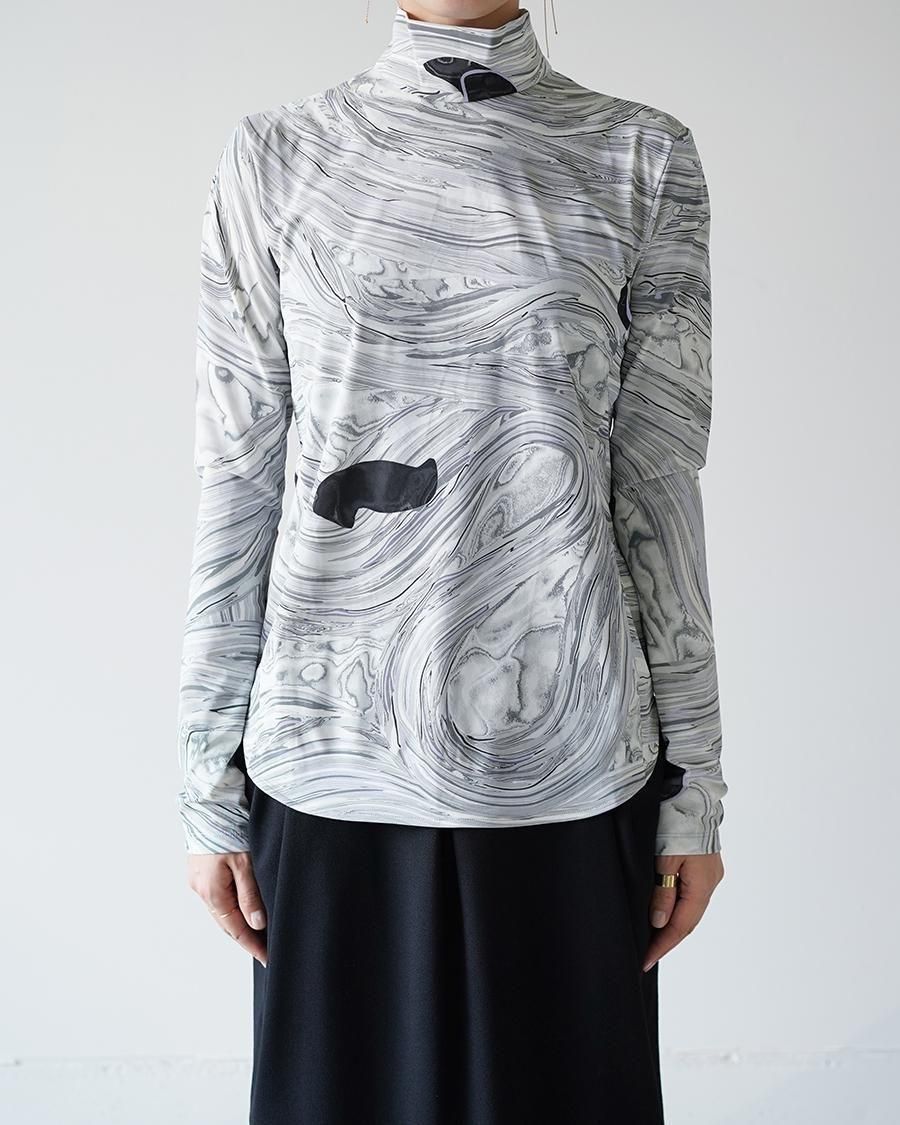 Mame Kurogouchi Marble Print Jersey High Neck Top - Altamira
