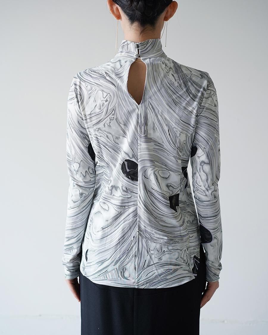 Mame Kurogouchi Marble Print Jersey High Neck Top - Altamira