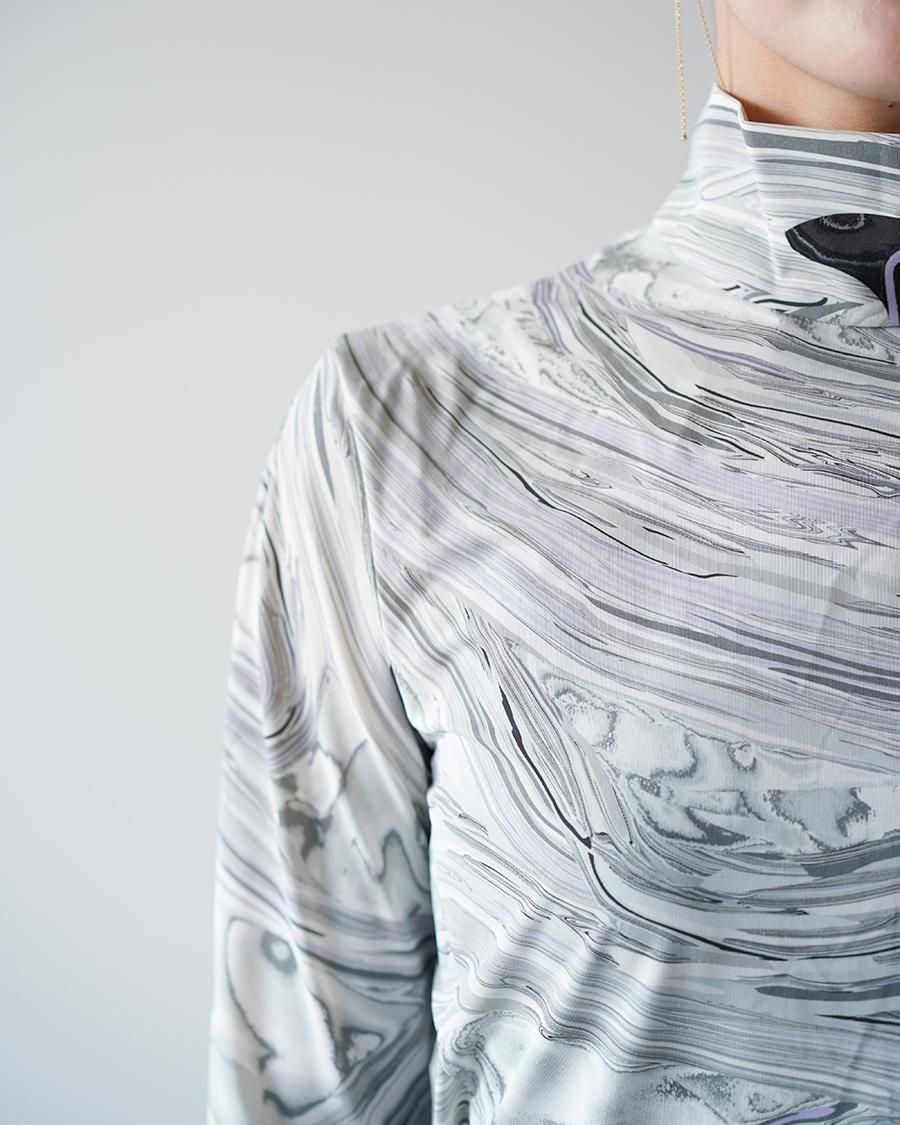Mame Kurogouchi Marble Print Jersey High Neck Top - Altamira