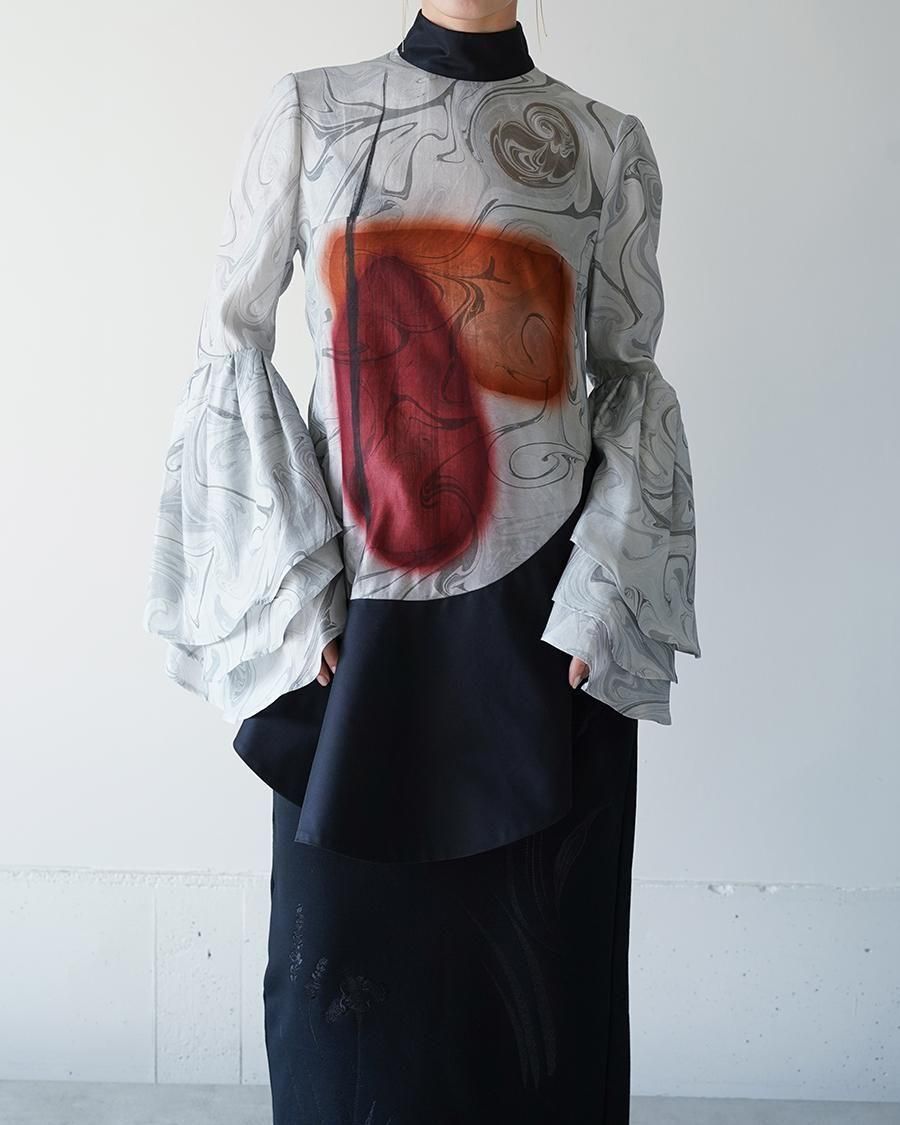 Mame Kurogouchi Silk Wool Marbling Tunic