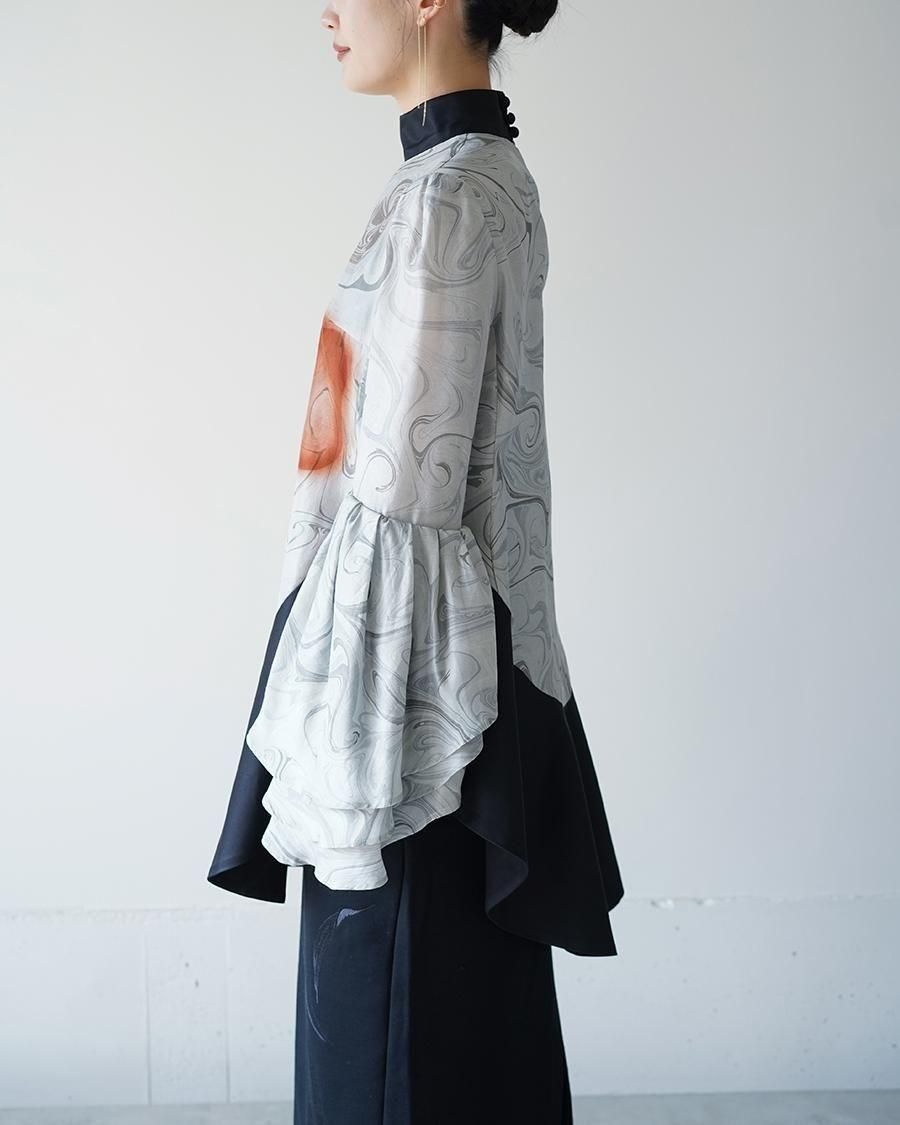 Mame Kurogouchi Silk Wool Marbling Tunic