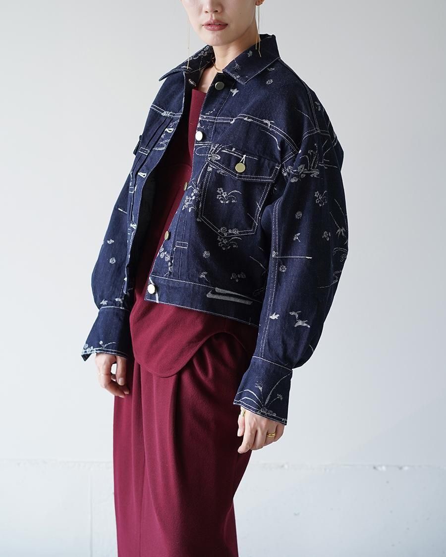 Mame Kurogouchi Nature Pattern Jacquard Short Denim Jacket