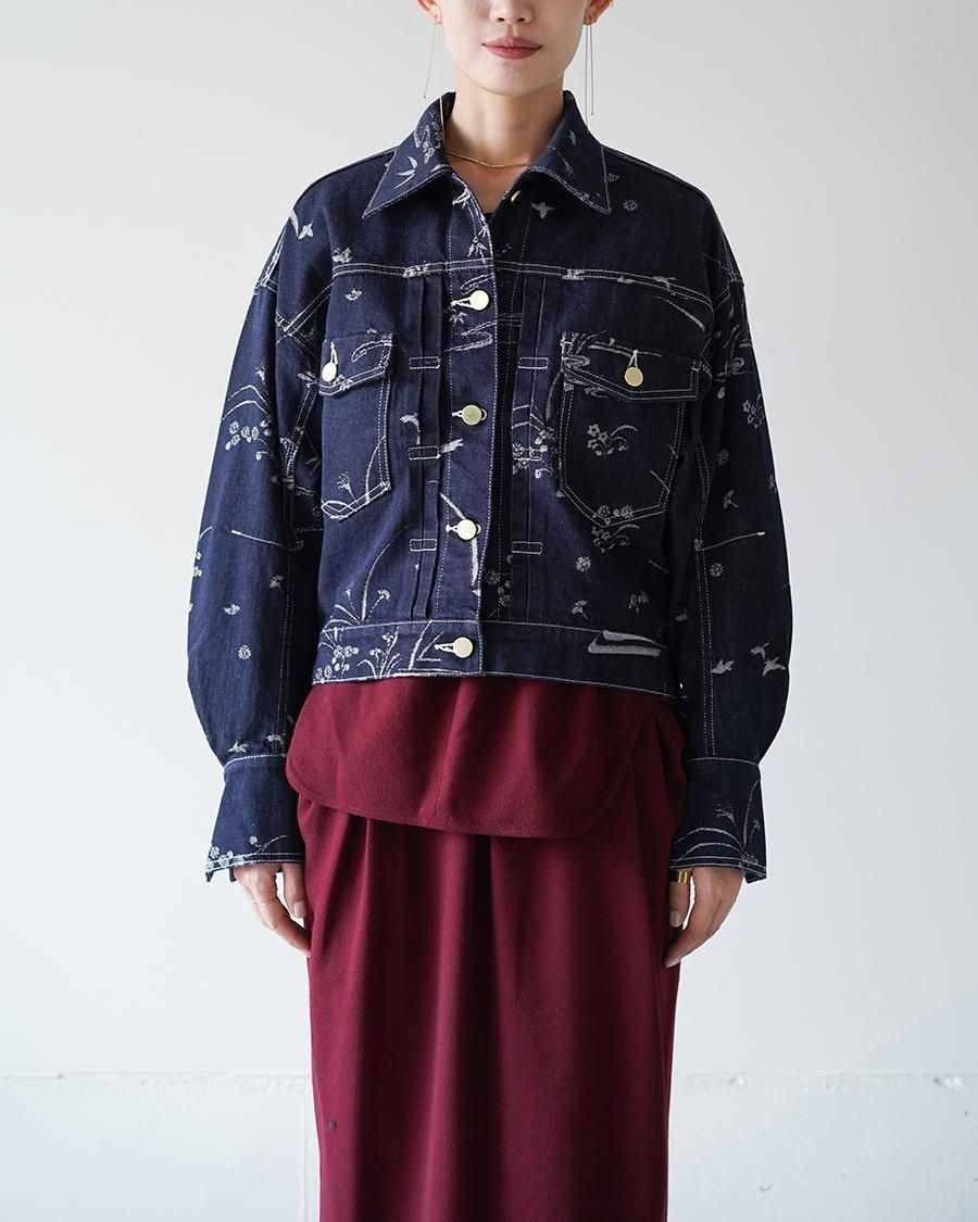 Mame Kurogouchi Nature Pattern Jacquard Short Denim Jacket