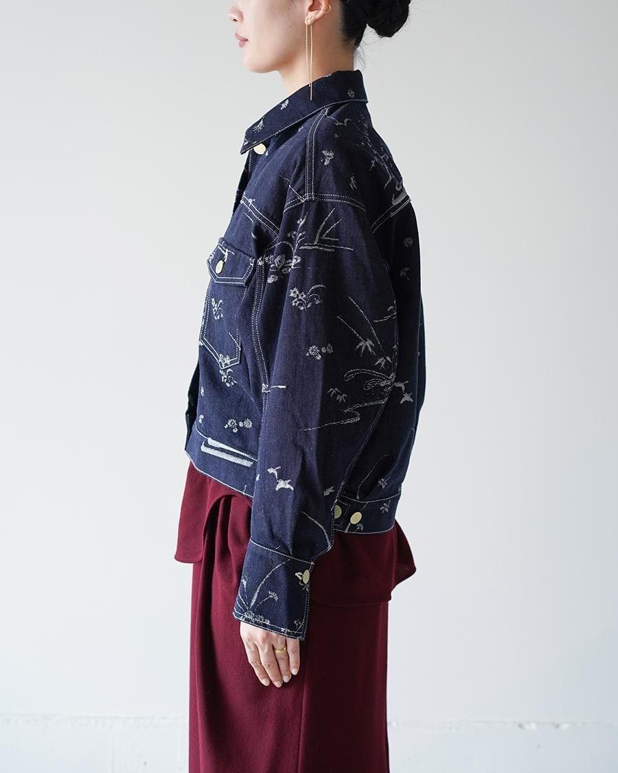 Mame Kurogouchi Nature Pattern Jacquard Short Denim Jacket