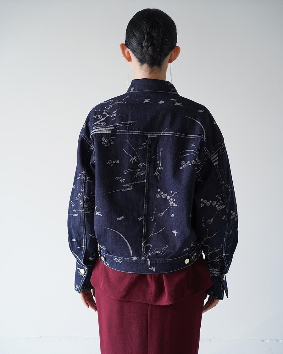 Mame Kurogouchi Nature Pattern Jacquard Short Denim Jacket