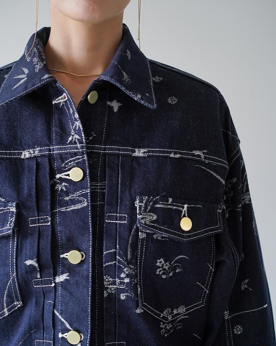 Mame Kurogouchi Nature Pattern Jacquard Short Denim Jacket
