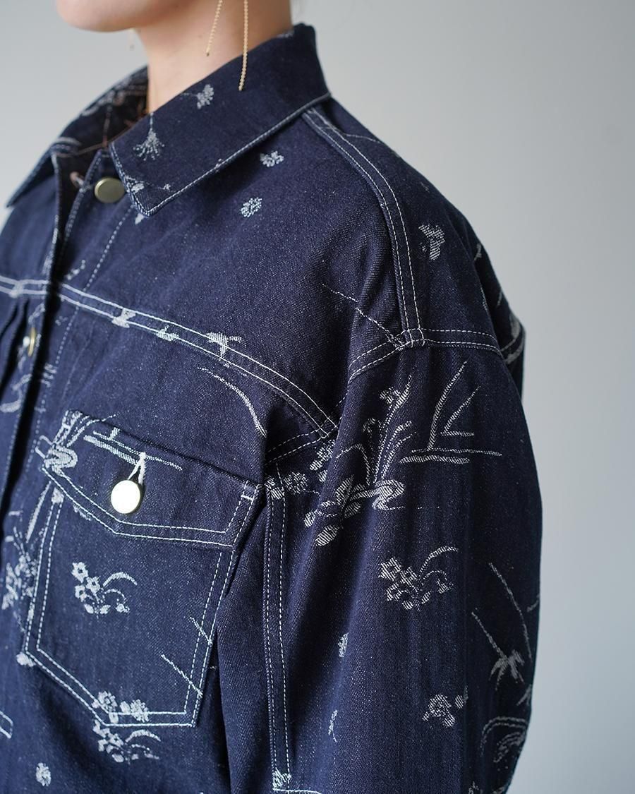 Mame Kurogouchi Nature Pattern Jacquard Short Denim Jacket