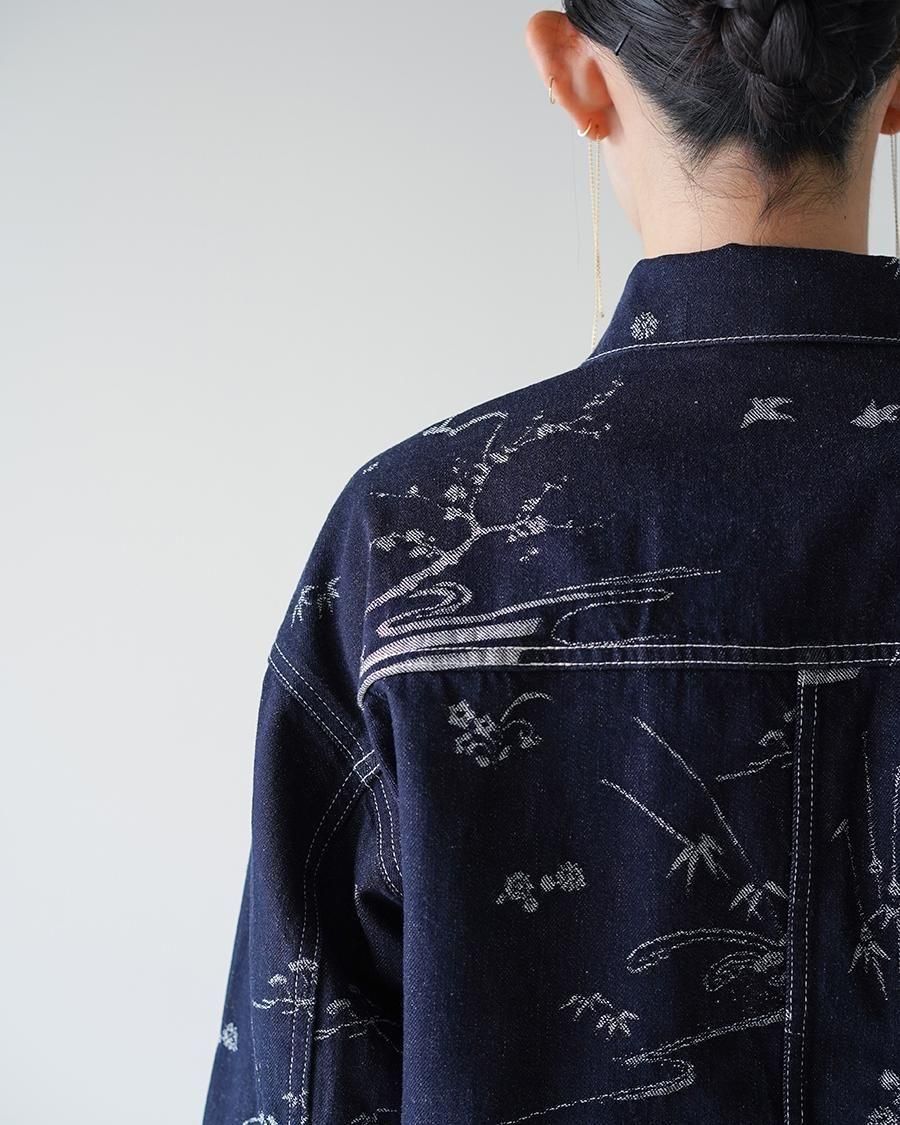 Mame Kurogouchi Nature Pattern Jacquard Short Denim Jacket