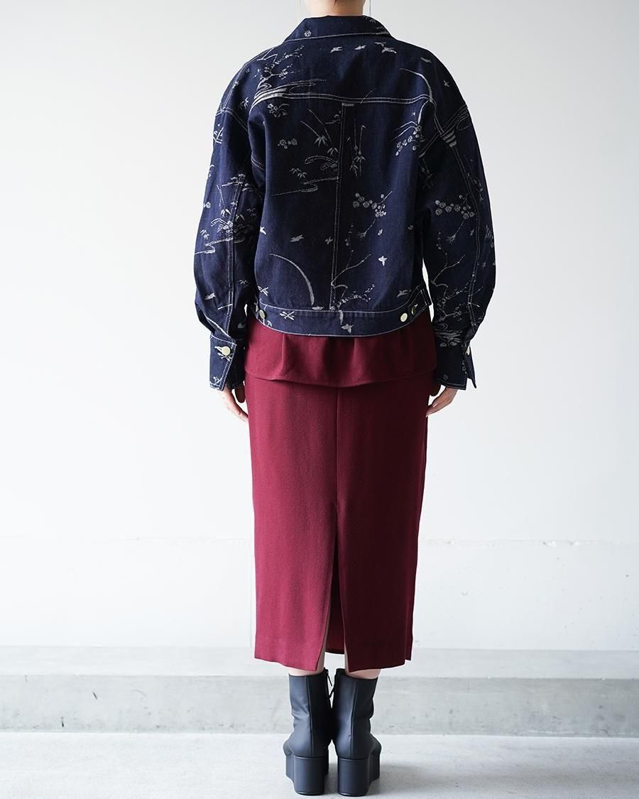 Mame Kurogouchi Nature Pattern Jacquard Short Denim Jacket