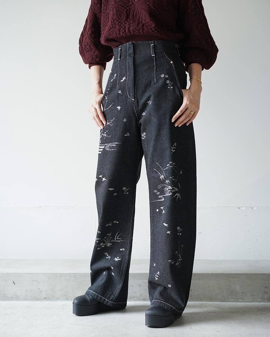Mame Kurogouchi Nature Pattern Jacquard Wide Leg Jeans
