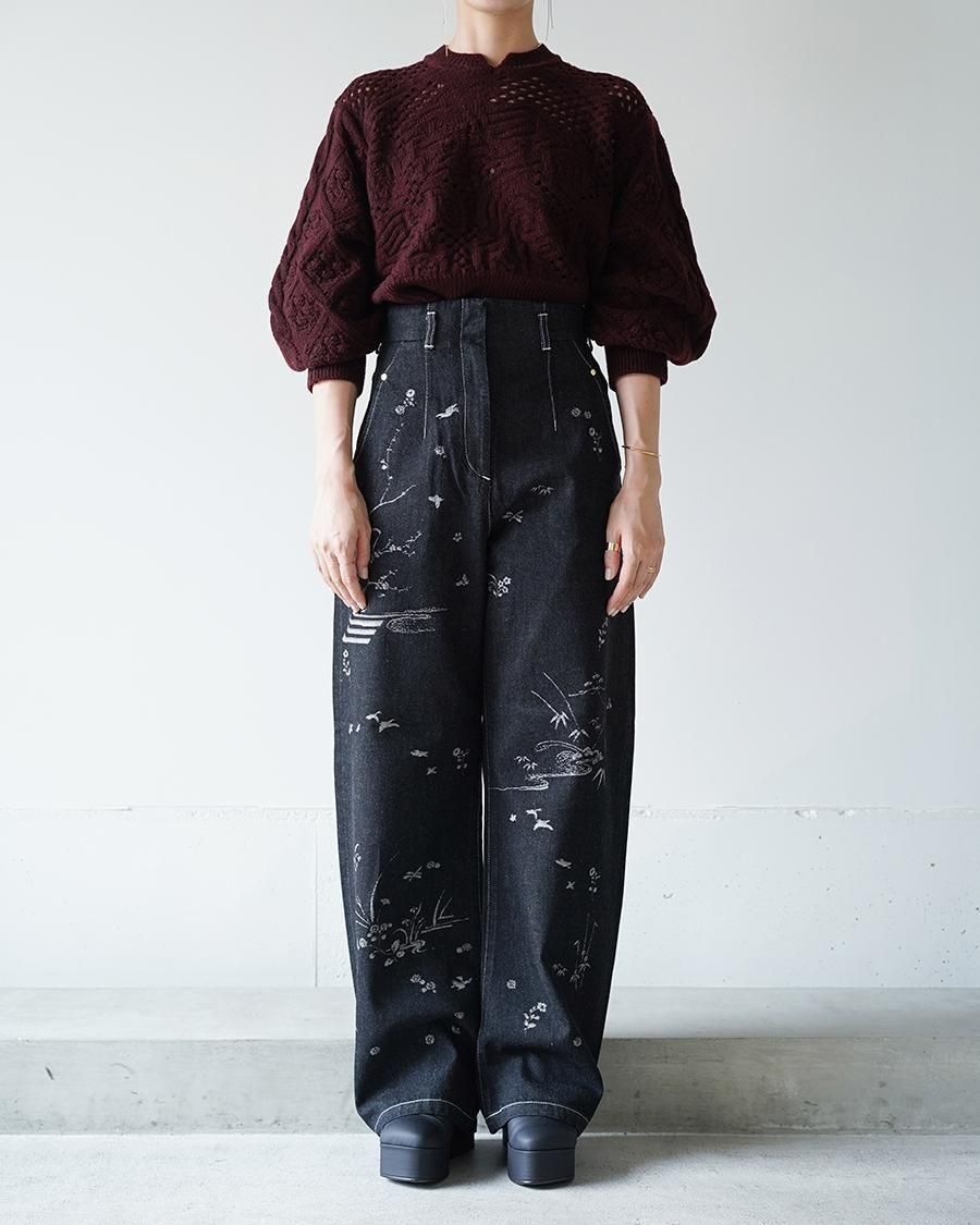Mame Kurogouchi Nature Pattern Jacquard Wide Leg Jeans