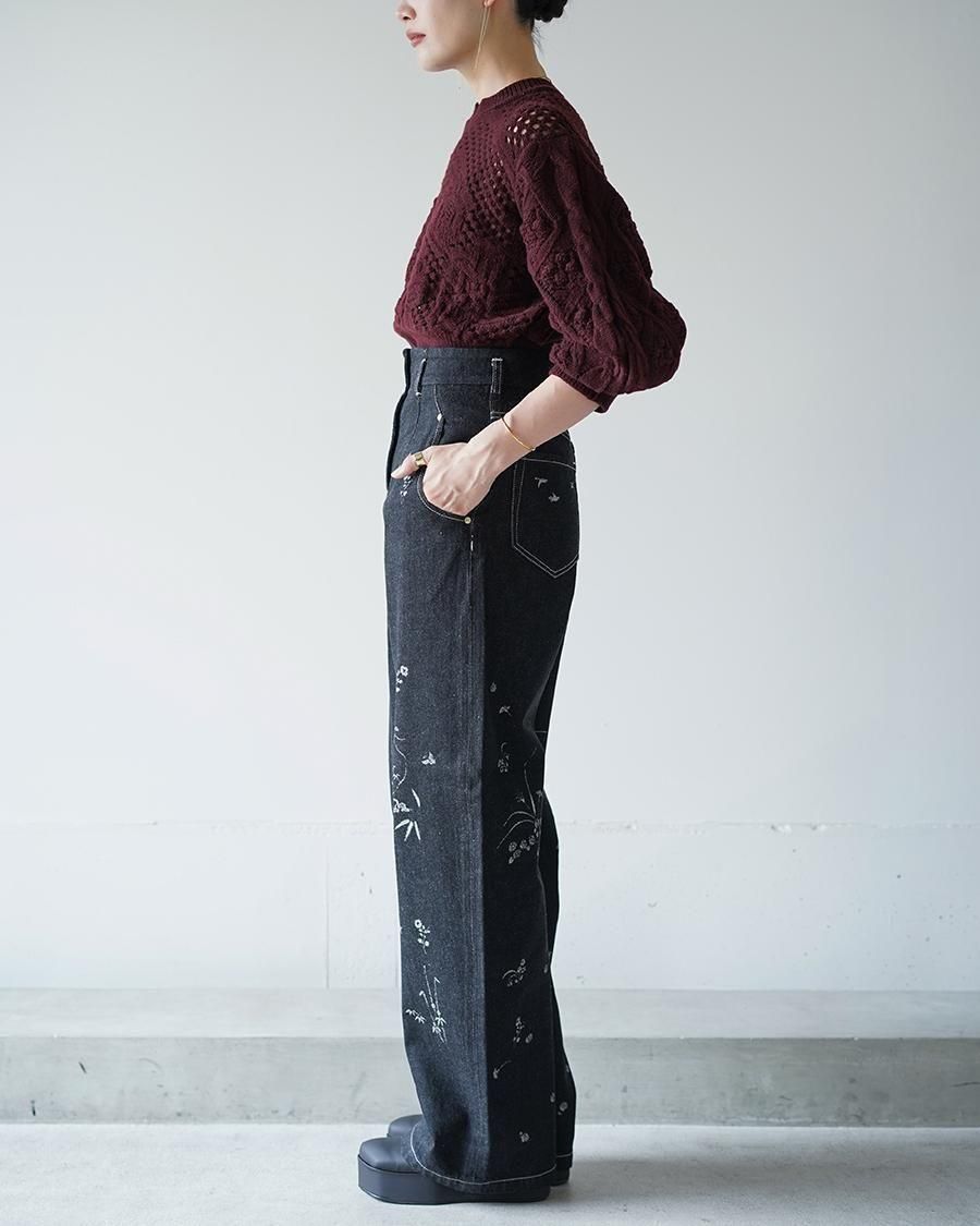 Mame Kurogouchi Nature Pattern Jacquard Wide Leg Jeans
