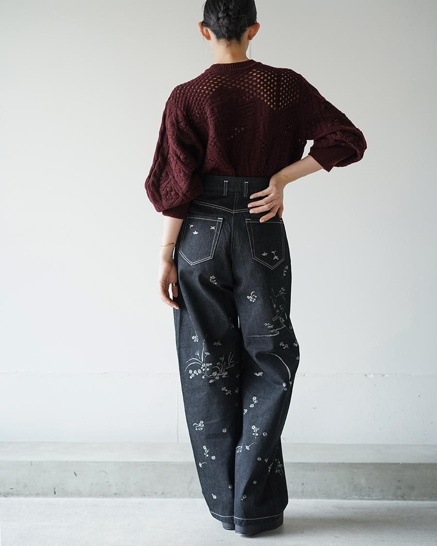 Mame Kurogouchi Nature Pattern Jacquard Wide Leg Jeans