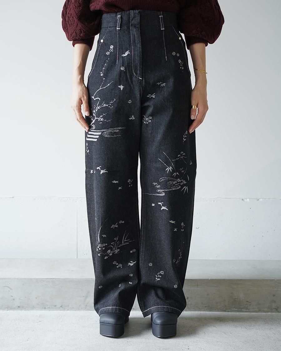 Mame Kurogouchi Nature Pattern Jacquard Wide Leg Jeans