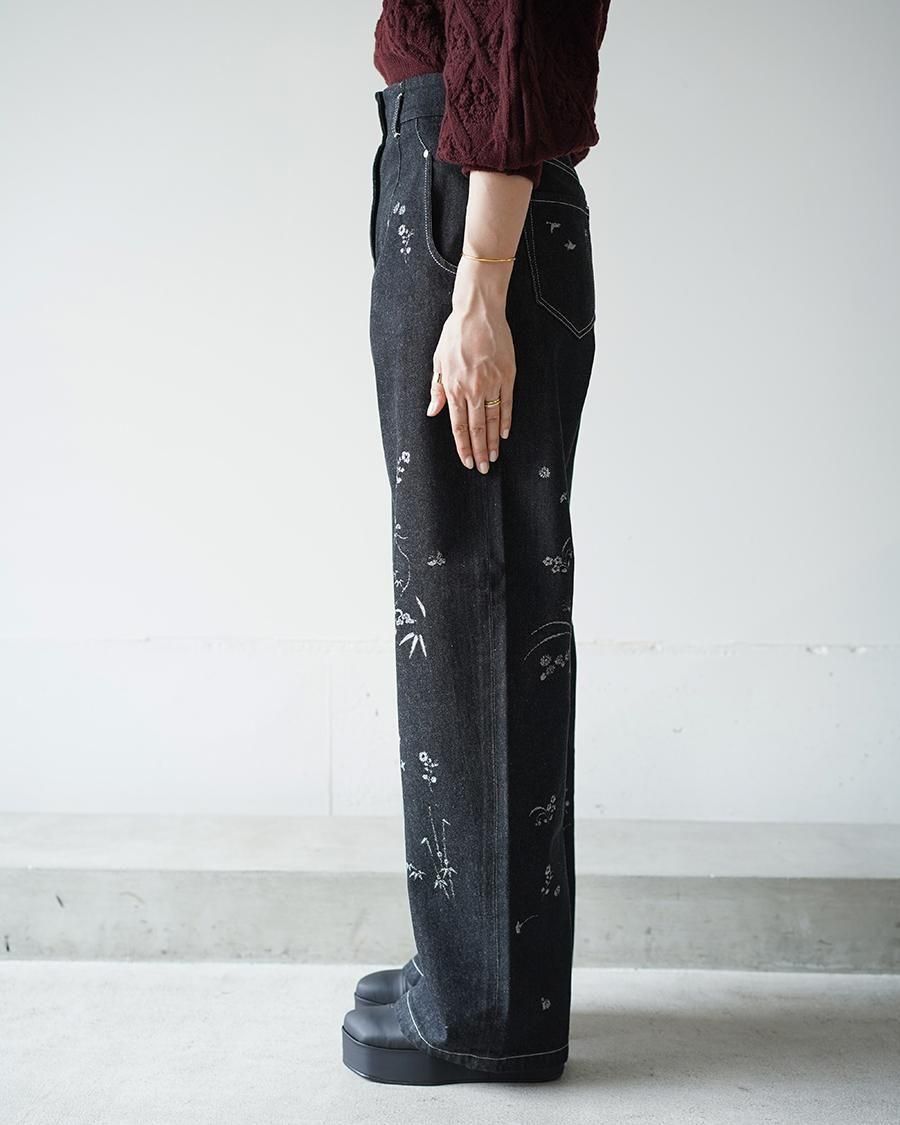 Mame Kurogouchi Nature Pattern Jacquard Wide Leg Jeans