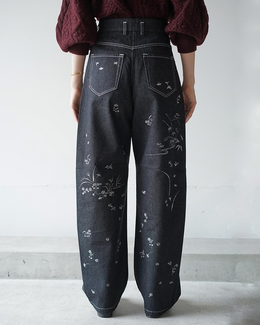 Mame Kurogouchi Nature Pattern Jacquard Wide Leg Jeans