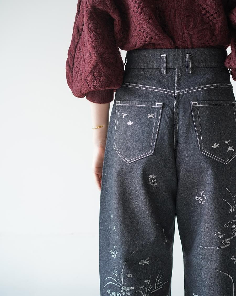 Mame Kurogouchi Nature Pattern Jacquard Wide Leg Jeans