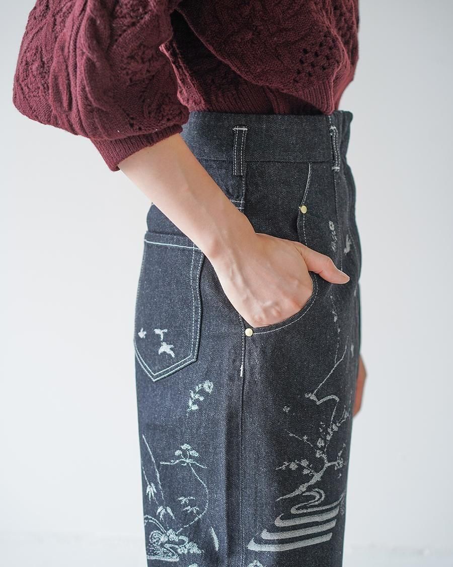 Mame Kurogouchi Nature Pattern Jacquard Wide Leg Jeans