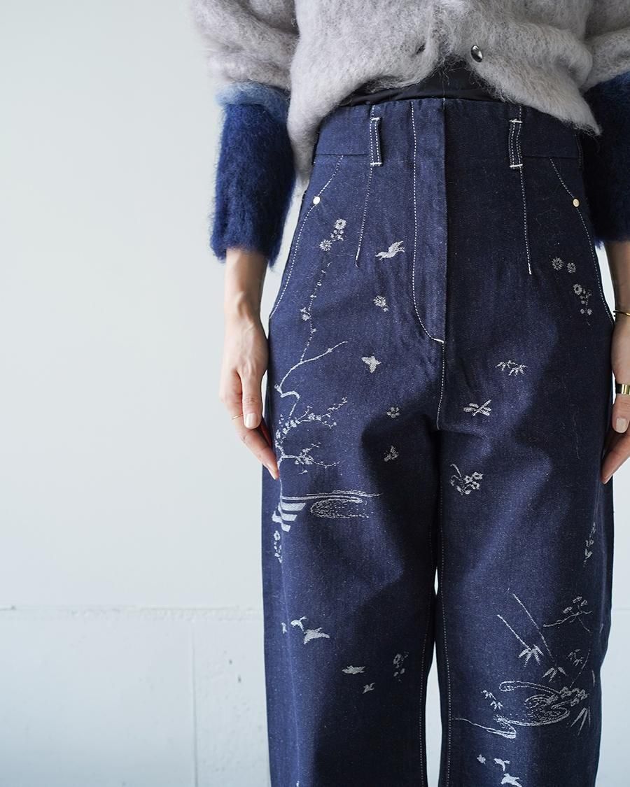 Mame Kurogouchi Nature Pattern Jacquard Wide Leg Jeans