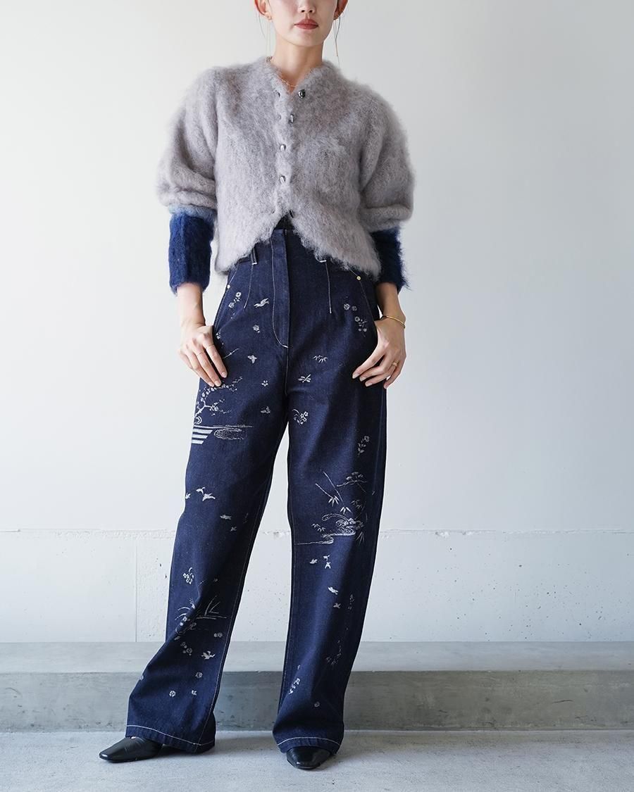 Mame Kurogouchi Nature Pattern Jacquard Wide Leg Jeans