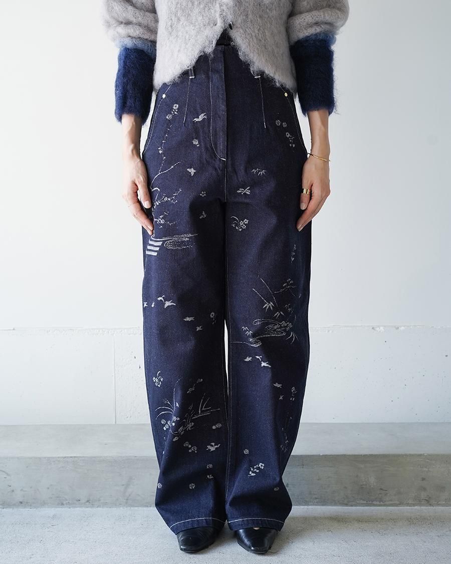 Mame Kurogouchi Nature Pattern Jacquard Wide Leg Jeans