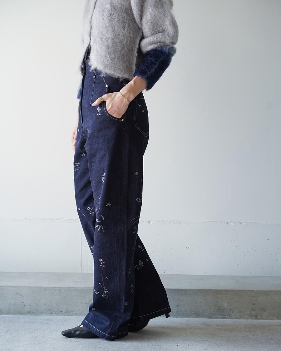 Mame Kurogouchi Nature Pattern Jacquard Wide Leg Jeans