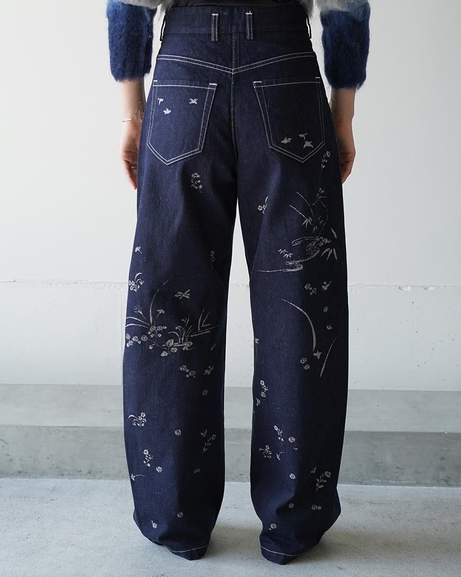 Mame Kurogouchi Nature Pattern Jacquard Wide Leg Jeans