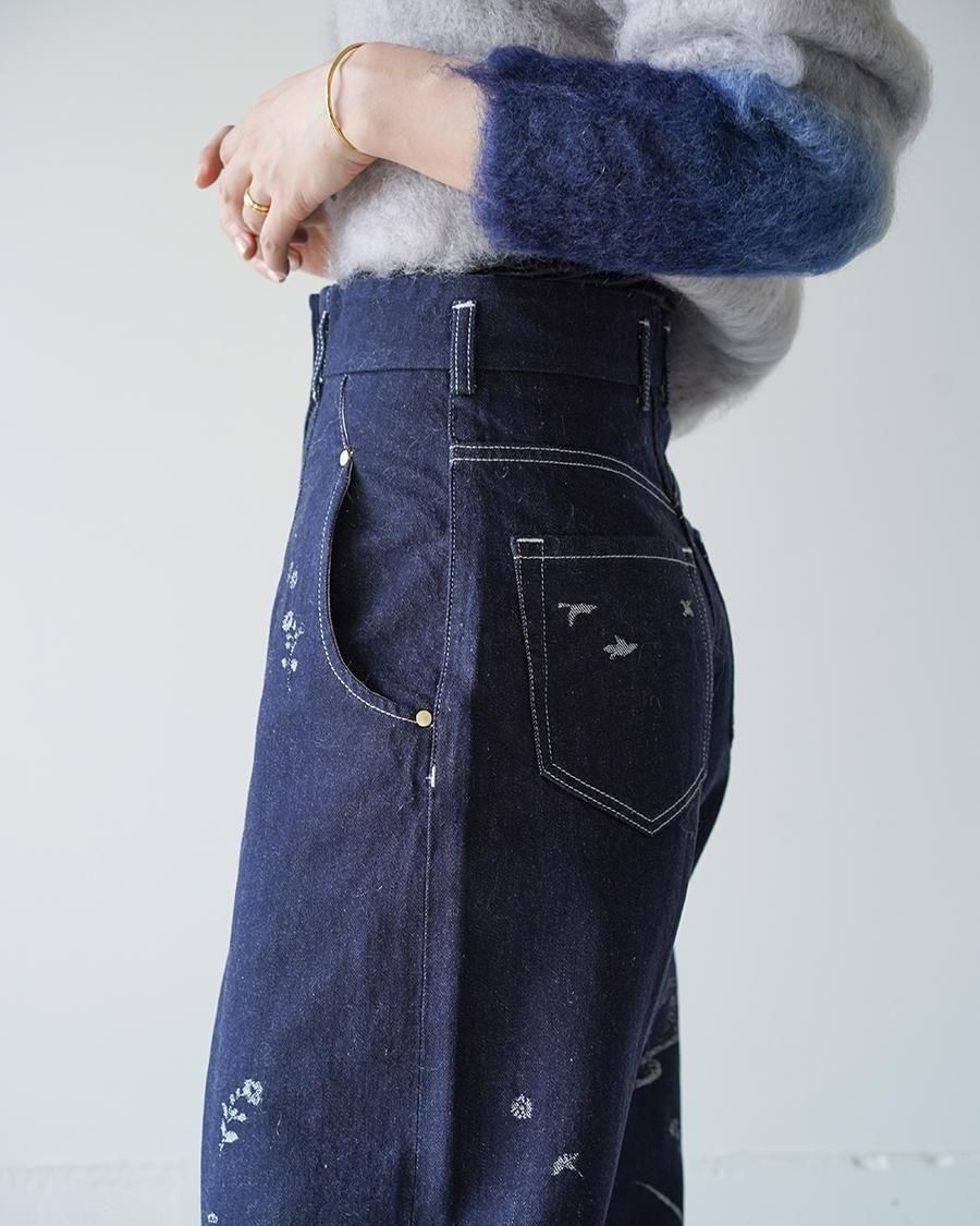 Mame Kurogouchi Nature Pattern Jacquard Wide Leg Jeans