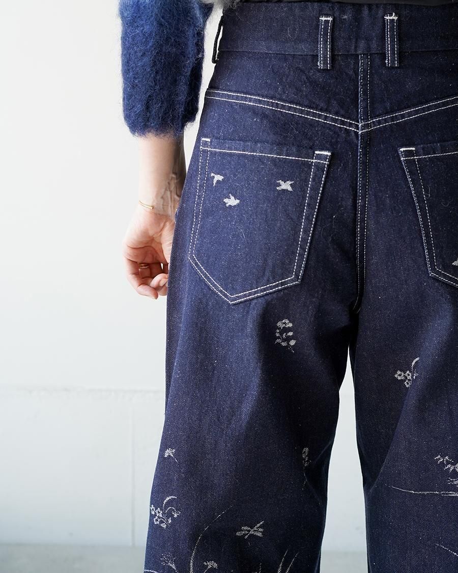 Mame Kurogouchi Nature Pattern Jacquard Wide Leg Jeans